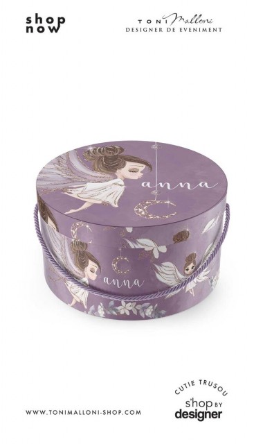 Cutie trusou botez rotunda cu inger lila Purple Angel 2